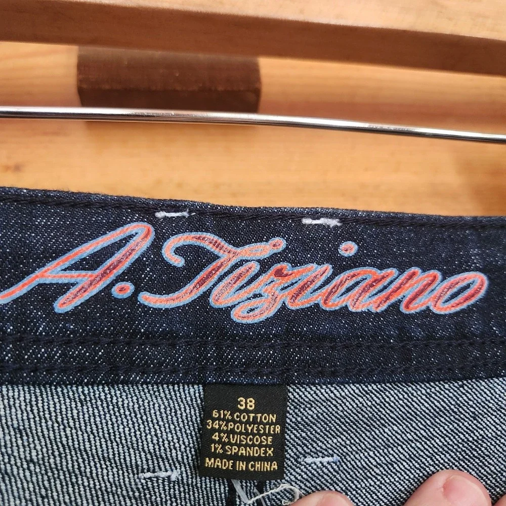 A. Tiziano Straight Dark Wash Laser Engraved‎ Denim Jeans Streetwear Urban Sz 38